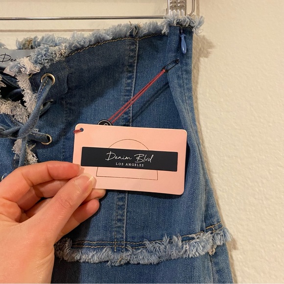 Y2K Blue Denim Lace Up Cotton Blend Mini Skirt - Picture 6 of 9